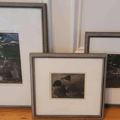 Three Signed Original Art Prints With Custom Hardwood Frames – Featuring “Towering Tree 1982”