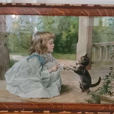 Antique 1899 “The Dancing Lesson” By A.W. Adams – Original Print In Period Oak Frame