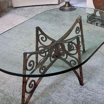 Scrolled Wrought Iron Glass Top Coffee Table