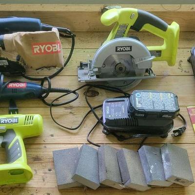 Ryobi Power Tool Set With Circular Saw, Drill, Sanders, Chargers & Accessories