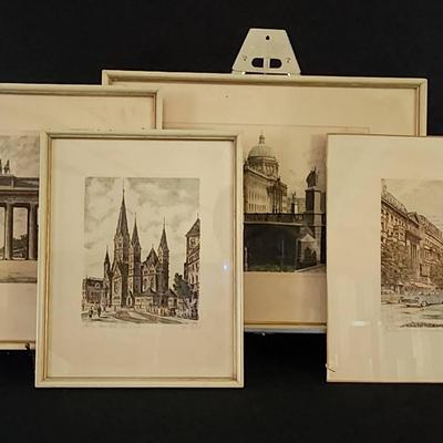 Four Beautiful Historic Berlin Etchings - Various Artists, Similar Styles!