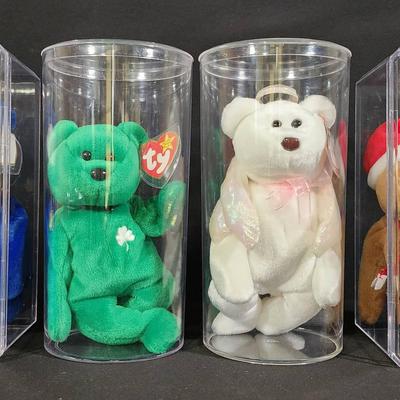 Lot of 4 TY Beanie Babies – Halo, Erin, Holiday Teddy (1997), Clubby – Retired Collectibles!