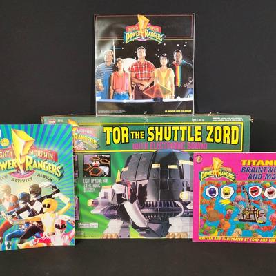 Vintage Mighty Morphin Power Rangers Collector’s Lot — Tor the Shuttle Zord, Collectible Sticker Album & Rare Calendar 