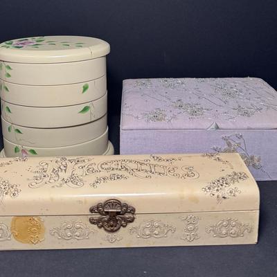 Elegant Vintage Jewelry Boxes – Flexzorb 5-Tier Swivel & Victorian Celluloid Suspender Box