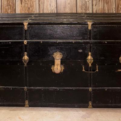 Authentic Vintage Henry-Likely Steamer Trunk - Black, Brass & Leather - Ready for Restoration or Display