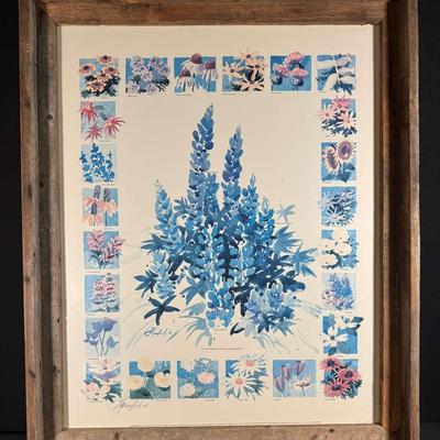 “Bluebonnets II: Watercolor, by Gary Havard, Texas Wildflower Print in Rustic Reclaimed Wood Frame
