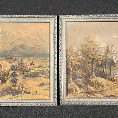 Pair of Vintage Fred Grayson Sayre Framed Lithographs - "Covered Wagon" & "Homestead Scene"