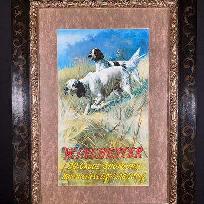 Man Cave Art! Vintage Winchester 20 Gauge Shotguns Advertising Print in Ornate Black & Gold Frame! 