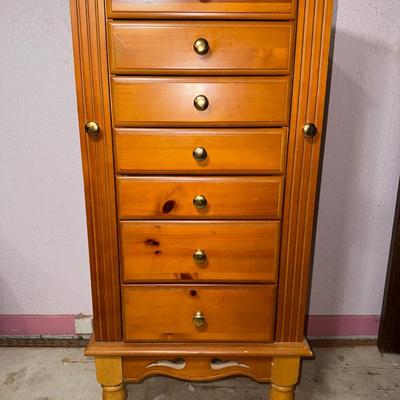 Organize Your Treasures: Tall Wooden Jewelry Armoire with Mirror & Drawer