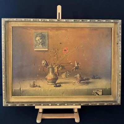 Elegant Still Life Print by Proferio Grossi - Dried Florals, Fruit & Portrait Accent