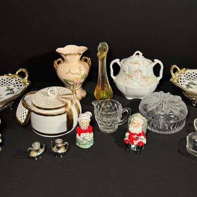 Vintage Collectibles Lot – Hull Pottery, Fostoria, Fenton, Coty Paris, Lefton, German Porcelain