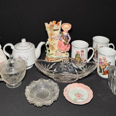  Vintage Mixed Collectibles Lot – Glassware, Porcelain, and Decorative Tableware