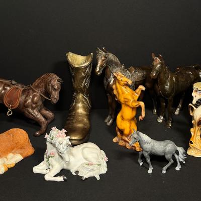 Vintage Horse & Western Figurine Collection – Lusterware, Leather, Cast Iron, Porcelain & More