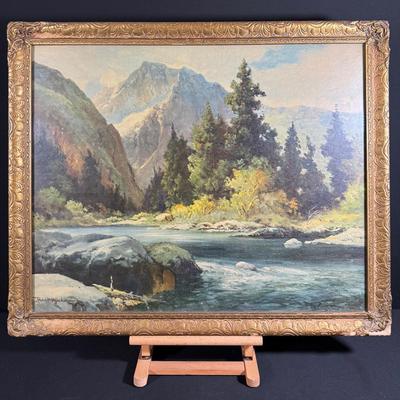 Vintage Robert Wood "Mountain Stream" Print in Ornate Gold Frame