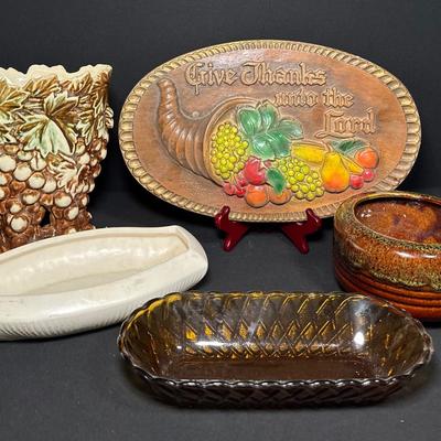 Vintage Home Décor & Pottery Lot – Chalkware, Carnival Glass, McCoy, Haeger