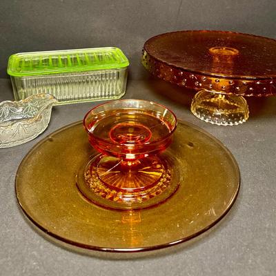 ✨ Vintage Glass & Serving Lot – Tiara Indiana Amber, EAPG, Depression Glass 