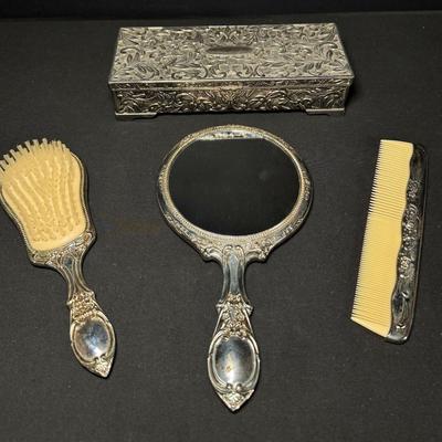 Elegant Godinger ornate Jewelry Box and Silver-Plated Vanity Set! 