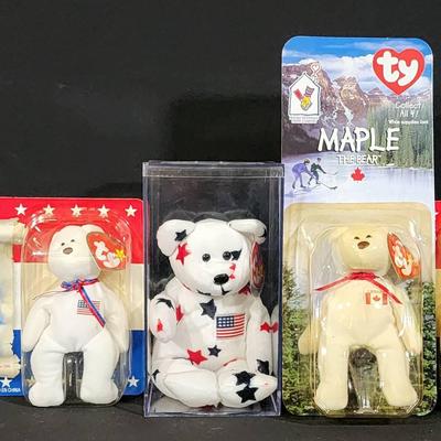 Lot of McDonald’s Teenie Beanie Babies – Libearty, Maple the Bear – 1999–2000 American Trio 