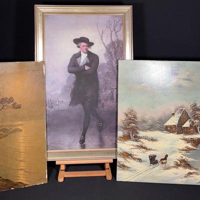 Three Artworks: Gilbert Stuart Print, Van Bell Original, and More