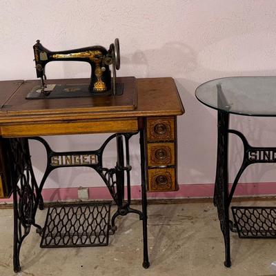 Exquisite Antique Singer Treadle Sewing Machine in Original Cabinet and Singer Base Table!