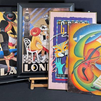 Collection of Four Vintage Art Deco Prints - Featuring Travel, Fashion, and Still Life!