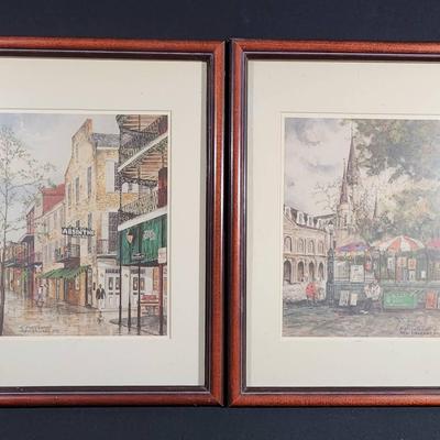 Charming Ken Englehardt New Orleans Street Scenes - Framed Pair (1987)