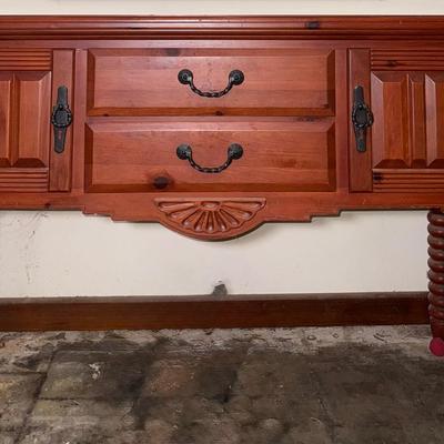 Stunning Grand Canyon Cherry Wood Buffet Table with Black Wrought Iron Hardware