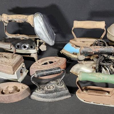 Vintage & Antique Iron Lot – Coleman Instant-Lite, GE Hotpoint, Gasoline Irons, Sad Irons