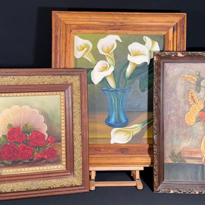 Three Exquisite Vintage Floral Original Paintings - A Collection for the Discerning Collector!