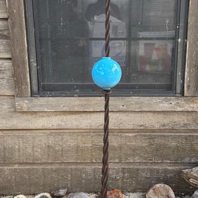 Vintage Blue Milk Glass Lightning Rod Balls w/ Antique Twisted Iron Lightning Rod... Don't Miss This Rare Find!