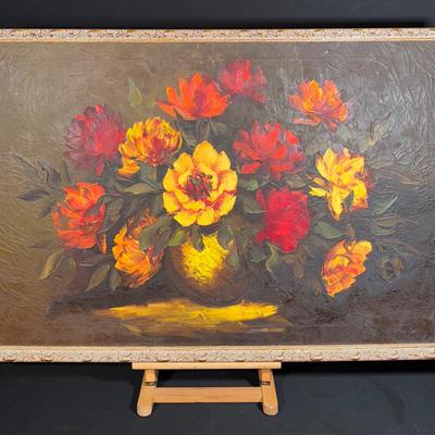 Vibrant Original Floral Still Life in Ornate Frame! This One is Nice!