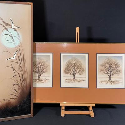 2 Neutral Prints of Oak Trees and Birds for the Nature Lover! 