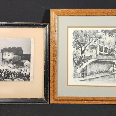 San Antonio Vintage Art Pieces for your Collection! James Butler Riverwalk Drawing & Alamo Print!
