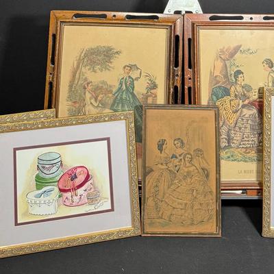Collection of Six Framed Vintage Fashion Prints, Including La Mode Illustrée and Peggy Abrams!