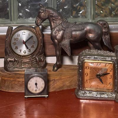 Vintage Clock & Timer Collection – United Clock, Everhot, Pottery Barn, Western Horse Mantel 