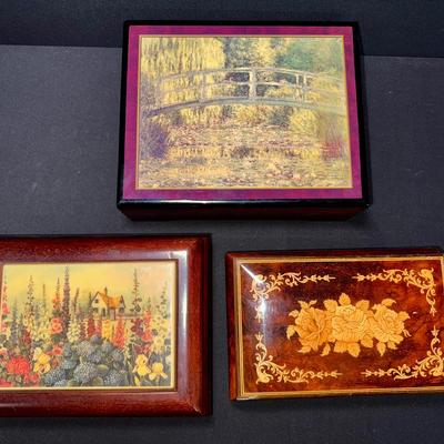 Three Exquisite Vintage Wooden Music Boxes for your Collection! 