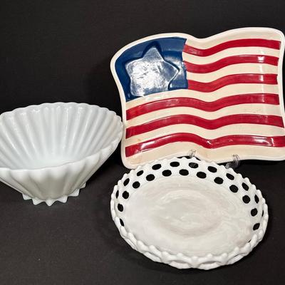 Vintage Patriotic & Milk Glass Serving Collection – Boston Warehouse, Anchor Hocking & Westmoreland