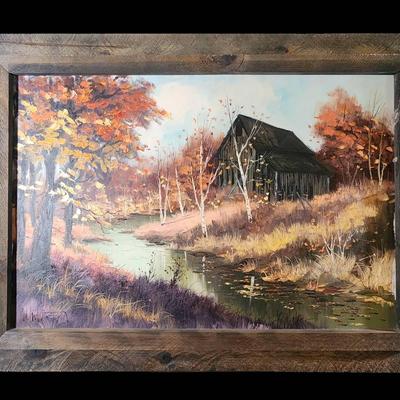 Large Original 1972 Fall Landscape Oil Painting - Rustic Framed Art... Capture an Original for Your Collection!