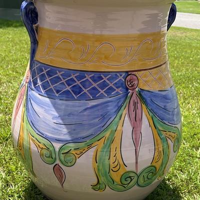 Hand Painted Fluted Large Pottery Vase
