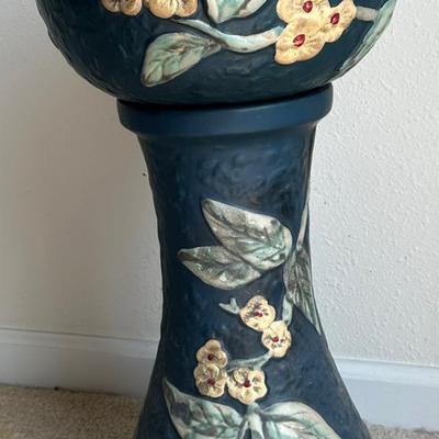 Roseville Pottery 'Bushberry Blue' Jardiniere (1) + Pedestal (1)