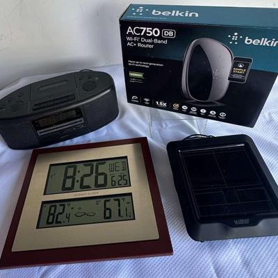 Belkin WiFi Router (1), LA Crosse Clocks (2) & Zenith Alarm System (1)