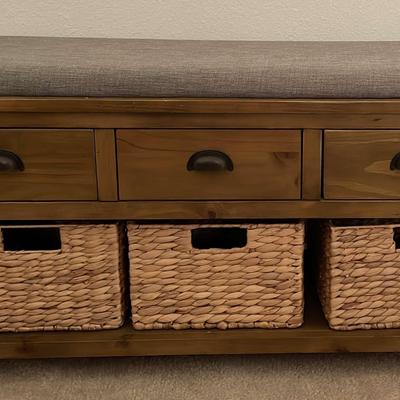 Upholstered Storage Bench W/ Baskets
