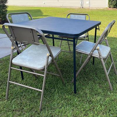 Folding Card Table (1) & Metal Chairs (4)