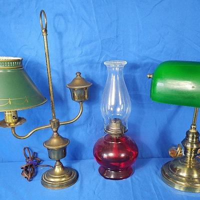 Hurricane Lamp (1) + Desk Lamps (2)