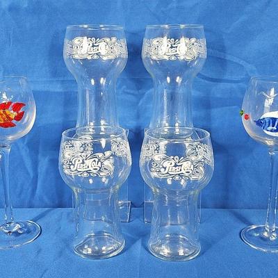 Pepsi-Cola Glasses (4) + Fish Theme Wine Glasses (2)