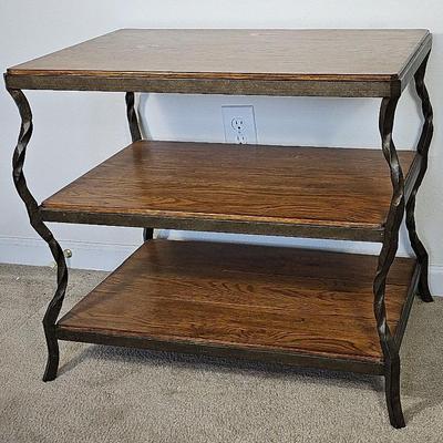 Wrought Iron & Wood 3-Tier Side Table