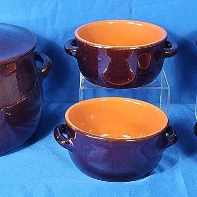 Glazed Terracotta Tureen (1) + Soup Bowls (4)