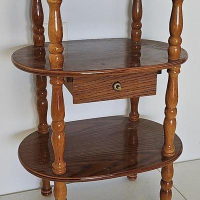 Oval 3-Tier Telephone Accent Side Table W/Drawer