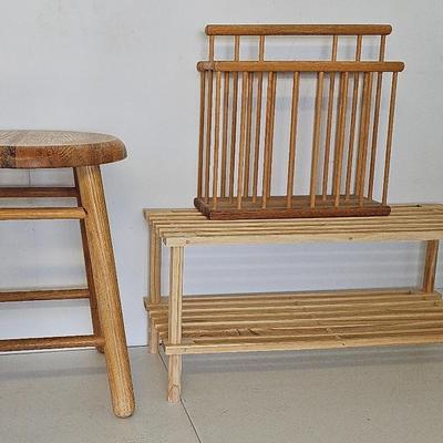 Wooden Stool (1), Magazine Rack (1) + Shoe Organizer (1)