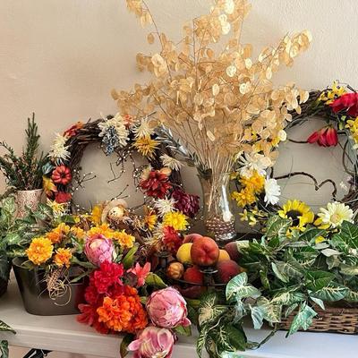 Assorted Artificial Flowers, Wreaths & Greenery Lot!